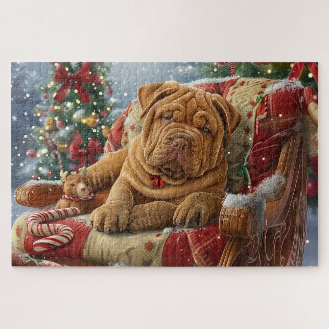 Shar Pei Dog Weihnachtsfest Puzzle (Horizontal)