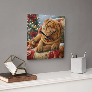 Shar Pei Dog Weihnachtsfest Quadratische Wanduhr