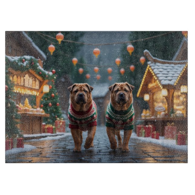 Shar Pei  Dogs Christmas Snow Holiday Schneidebrett (Vorderseite)