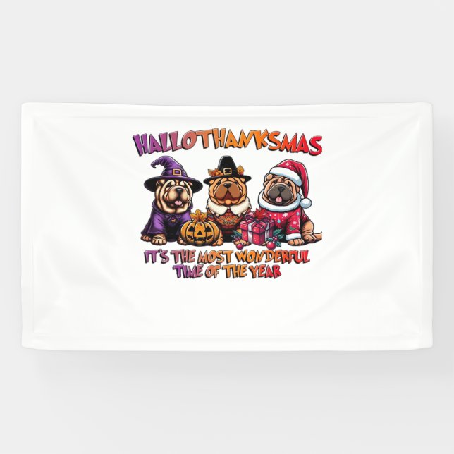 Shar Pei Halloween Erntedank Weihnachtsklassiker Banner (Horizontal)
