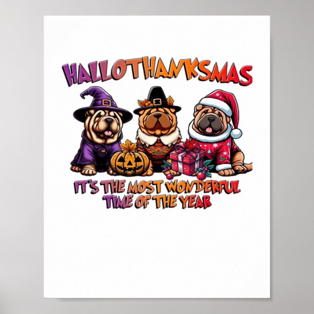 Shar Pei Halloween Erntedank Weihnachtsklassiker Poster (Vorne)