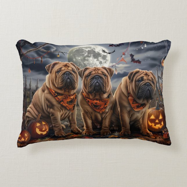 Shar Pei Halloween Spooky Dekokissen (Vorderseite)