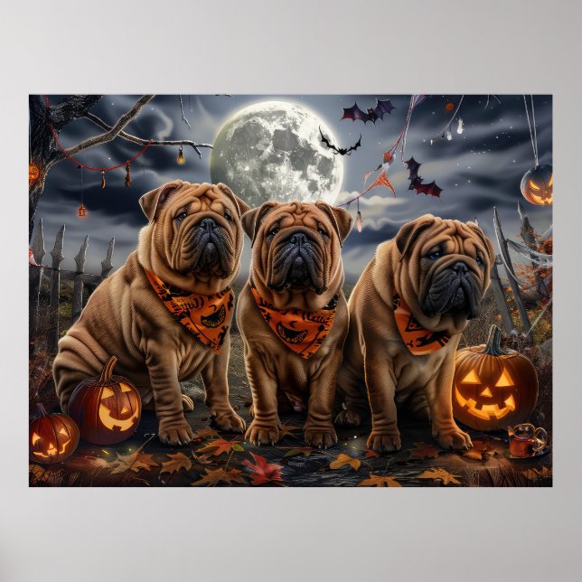Shar Pei Halloween Spooky Poster (Vorne)