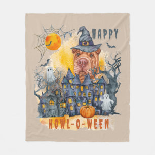 Shar pei Happy Howl-o-ween Ghost Houses Funny Fleecedecke