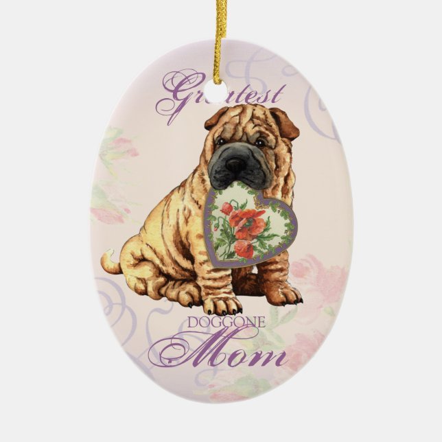 Shar-Pei Heart Mama Keramik Ornament (Vorne)