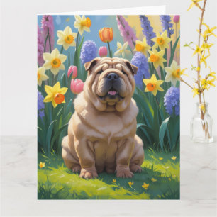 Shar Pei Hund Frühjahrsblumen Malerei Karte
