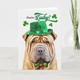 Shar Pei Hund fühlt sich am St. Patrick's Day glüc Feiertagskarte