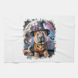 Shar-Pei-Hund Halloween-Quadrat Geschirrtuch