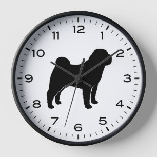 Shar Pei Hund Silhouette mit Zahlen und Minuten Uhr