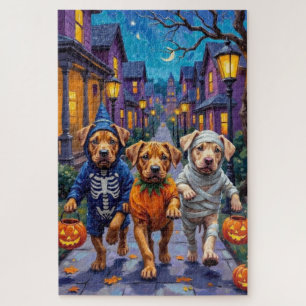 Shar Pei Hunde beim Trick-or-Treaten Halloween-Kos Puzzle