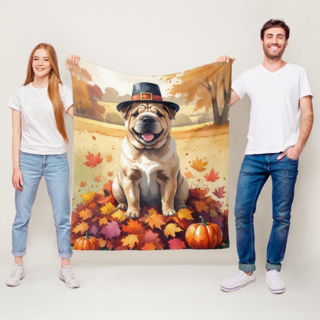 Shar Pei im Herbst hinterlässt Erntedank Kunst Fleecedecke (Beispiel)