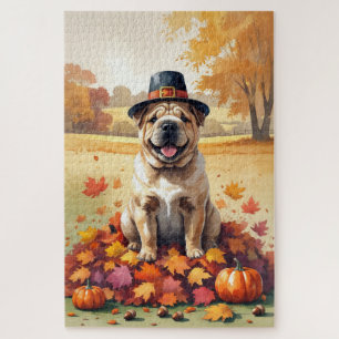 Shar Pei im Herbst hinterlässt Erntedank Kunst Puzzle