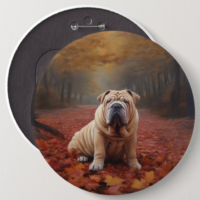 Shar Pei im Herbst Leaves Fall Inspiriert Button (Vorne & Hinten)
