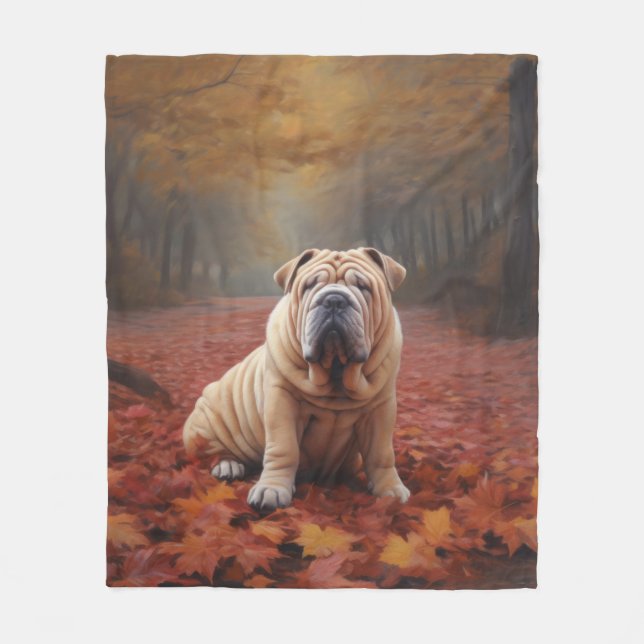Shar Pei im Herbst Leaves Fall Inspiriert Fleecedecke (Vorderseite)