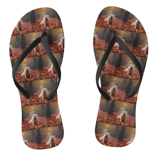 Shar Pei im Herbst Leaves Fall Inspiriert Flip Flops (Fußbett)
