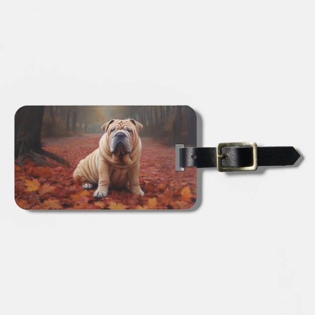 Shar Pei im Herbst Leaves Fall Inspiriert Gepäckanhänger (Vorderseite horizontal)