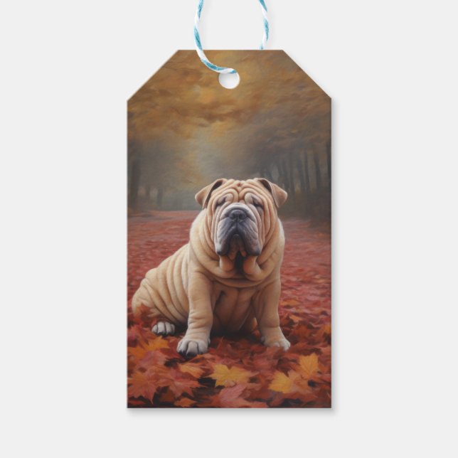 Shar Pei im Herbst Leaves Fall Inspiriert Geschenkanhänger (Vorderseite)