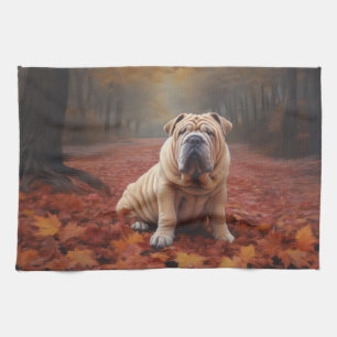 Shar Pei im Herbst Leaves Fall Inspiriert Geschirrtuch