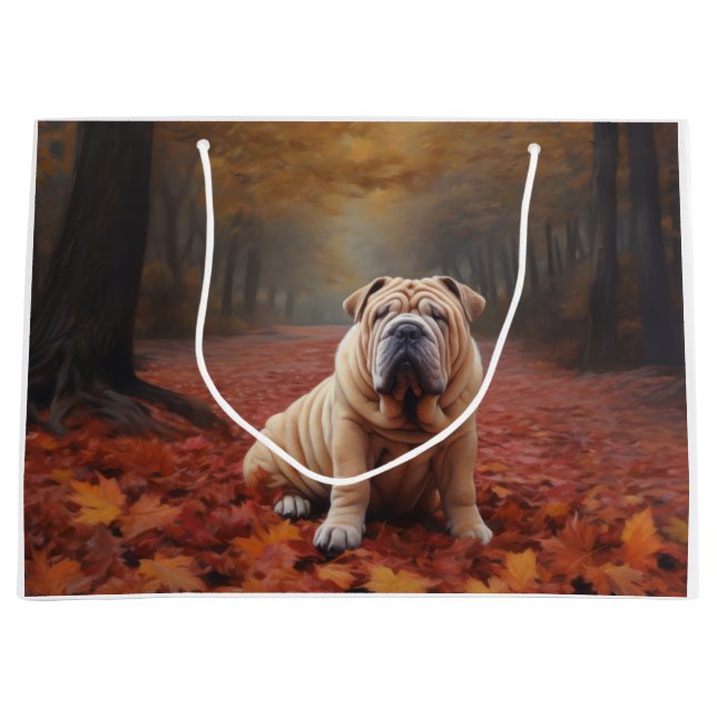 Shar Pei im Herbst Leaves Fall Inspiriert Große Geschenktüte (Vorderseite)