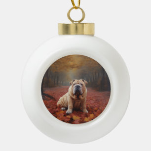 Shar Pei im Herbst Leaves Fall Inspiriert Keramik Kugel-Ornament