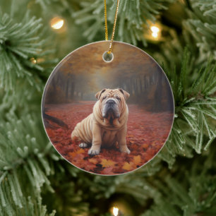 Shar Pei im Herbst Leaves Fall Inspiriert Keramik Ornament