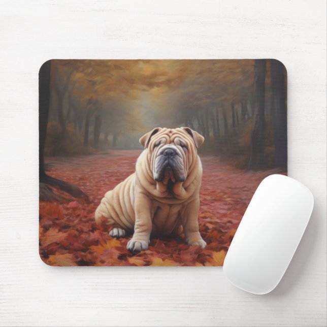 Shar Pei im Herbst Leaves Fall Inspiriert Mousepad (Mit Mouse)