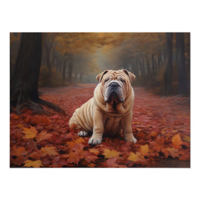 Shar Pei im Herbst Leaves Fall Inspiriert Poster (Vorderseite)
