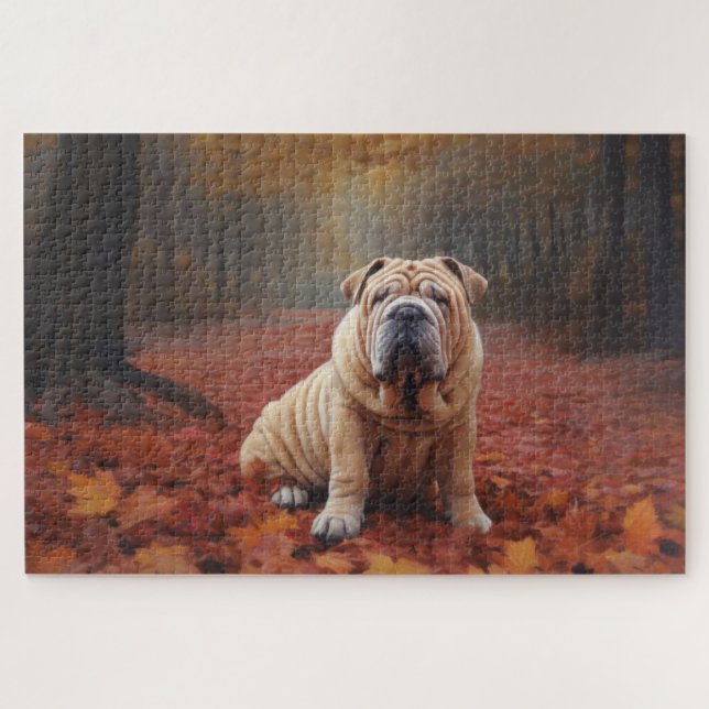 Shar Pei im Herbst Leaves Fall Inspiriert Puzzle (Horizontal)