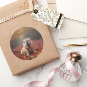 Shar Pei im Herbst Leaves Fall Inspiriert Runder Aufkleber