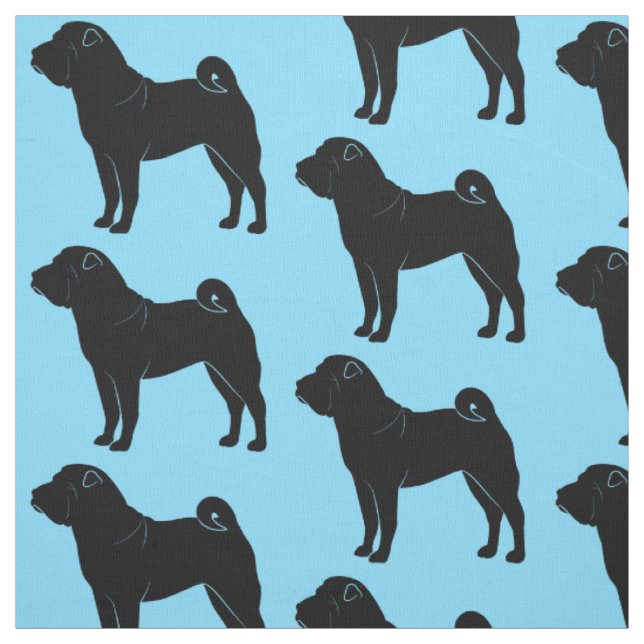 Shar Pei in der Silhouette auf Blau Stoff (Muster)