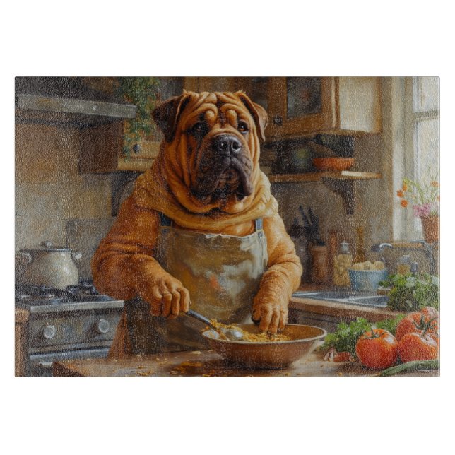 Shar-Pei Kochen in der Küche Schneidebrett (Vorderseite)
