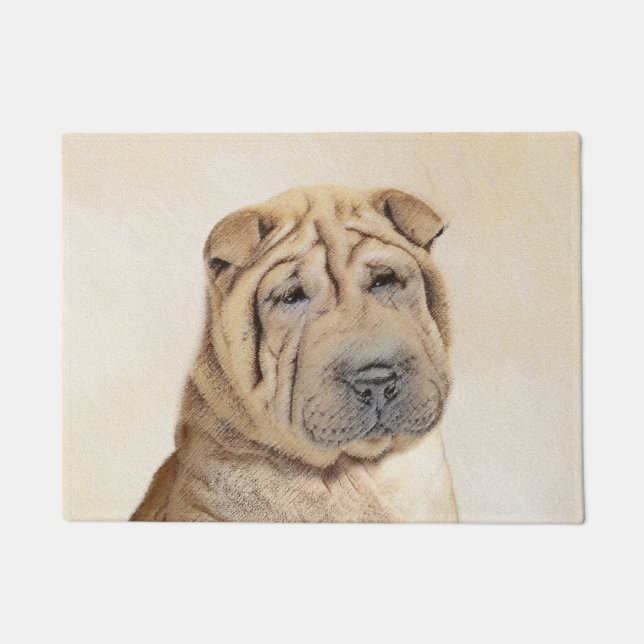 Shar Pei Malerei - Niedliche Original Hunde Kunst Fußmatte (Vorderseite)