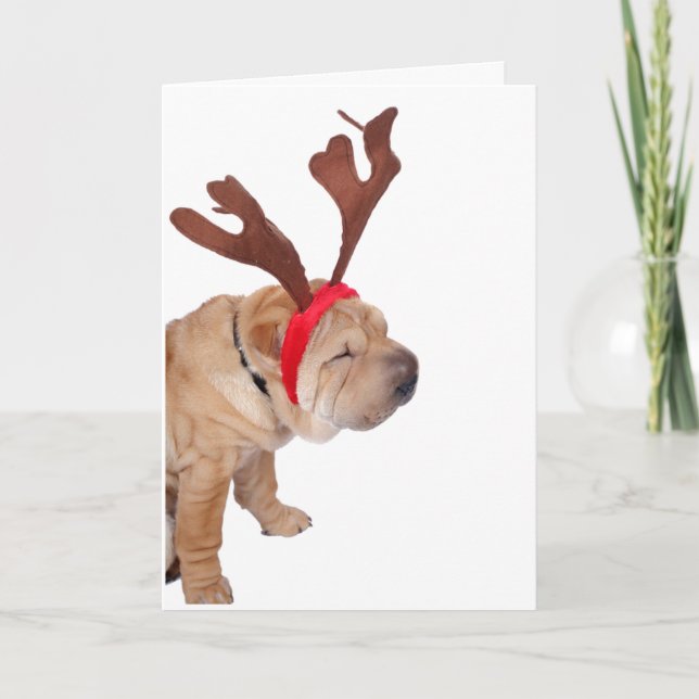 SHAR PEI MIT ANTLERS CHRISTMAS CARD DANKESKARTE (Vorderseite)