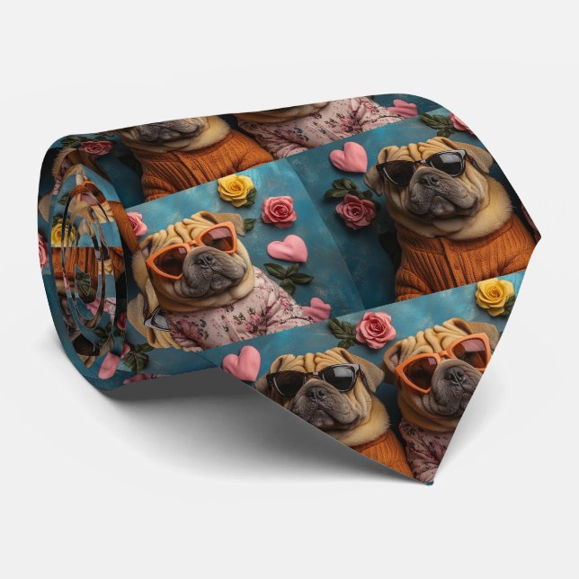 Shar Pei mit Herz-Rose Valentinstag Krawatte (Gerollt)