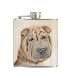 Shar Pei Painting - Niedliche Original Dog Art Flachmann
