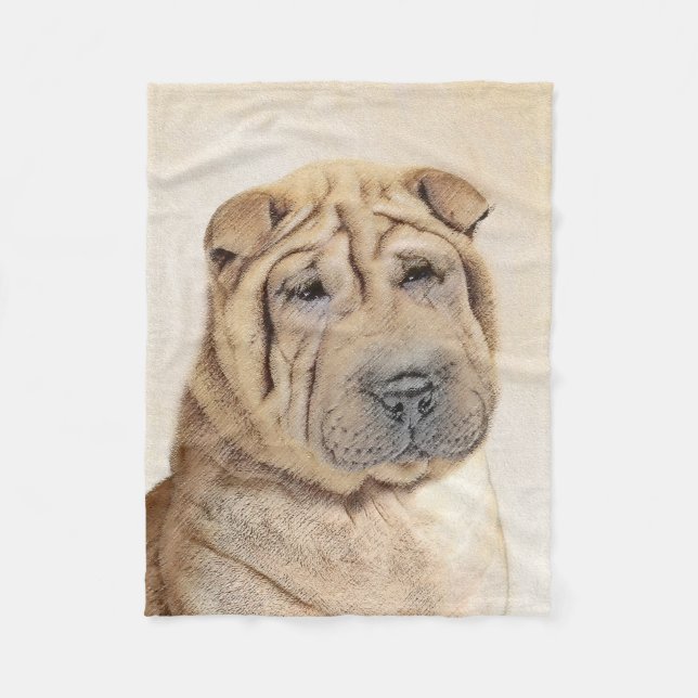 Shar Pei Painting - Niedliche Original Dog Art Fleecedecke (Vorderseite)