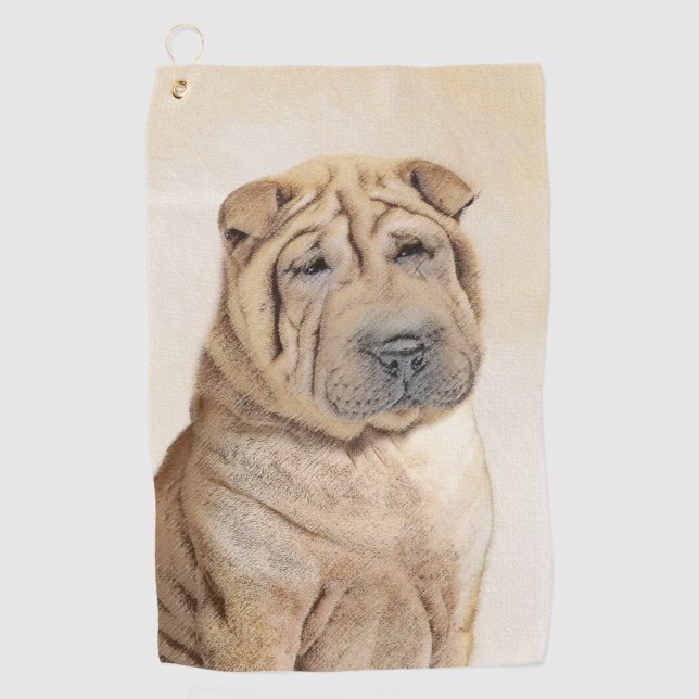 Shar Pei Painting - Niedliche Original Dog Art Golfhandtuch (Vorderseite)