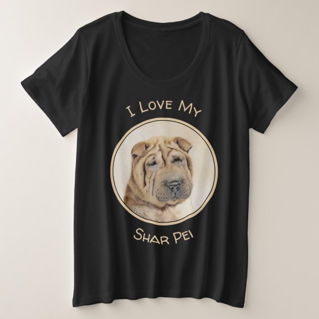 Shar Pei Painting - Niedliche Original Dog Art Große Größe T-Shirt (Design vorne)