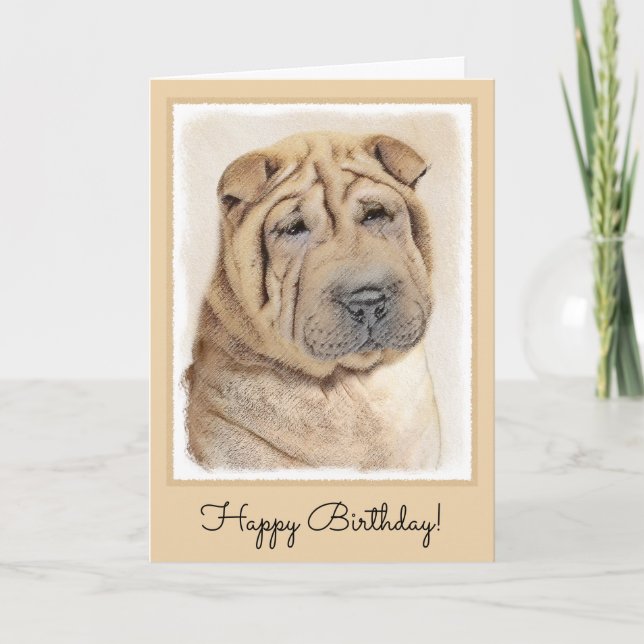 Shar Pei Painting - Niedliche Original Dog Art Karte (Vorderseite)