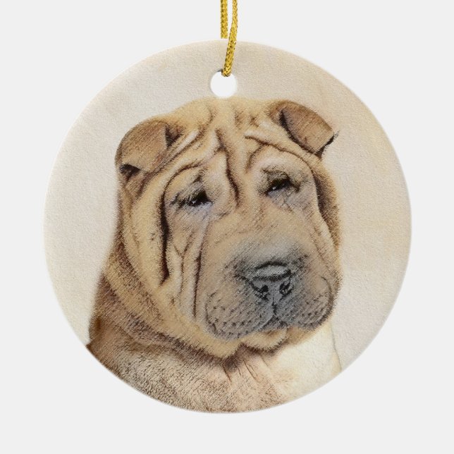 Shar Pei Painting - Niedliche Original Dog Art Keramikornament (Vorne)