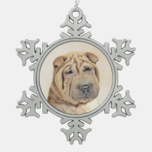 Shar Pei Painting - Niedliche Original Dog Art Schneeflocken Zinn-Ornament