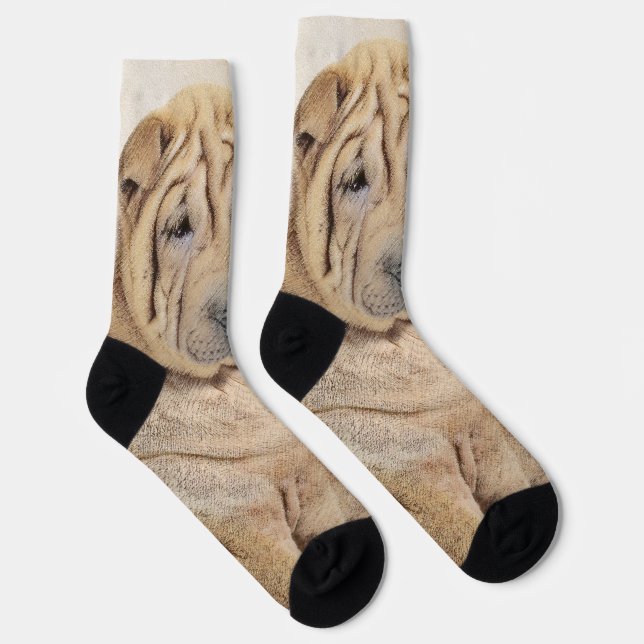 Shar Pei Painting - Niedliche Original Dog Art Socken (Rechts)