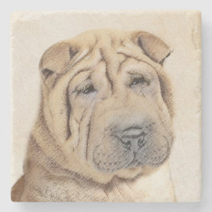 Shar Pei Painting - Niedliche Original Dog Art Steinuntersetzer