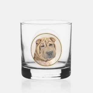Shar Pei Painting - Niedliche Original Dog Art Whiskyglas