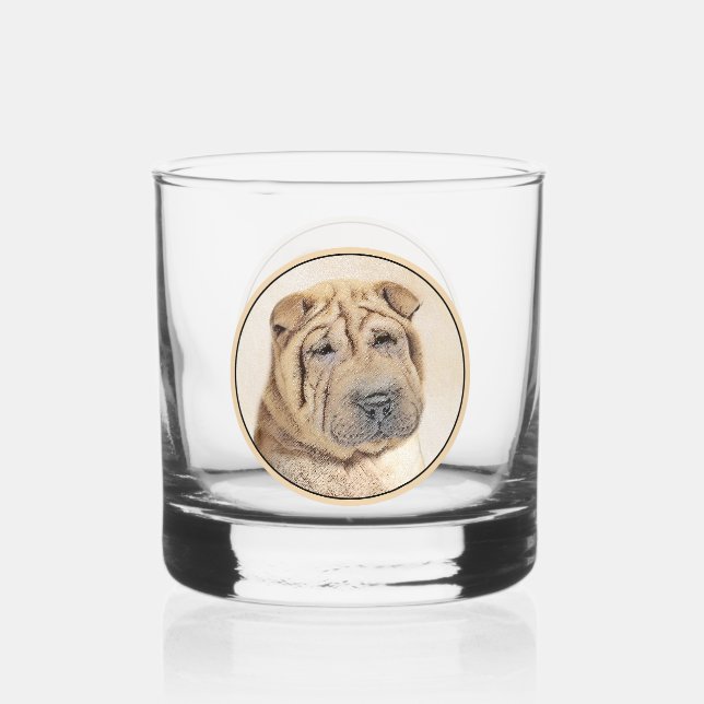 Shar Pei Painting - Niedliche Original Dog Art Whiskyglas (Vorderseite)