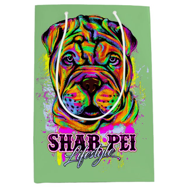 Shar Pei Puppy Dog Lifestyle Mittlere Geschenktüte (Vorderseite)