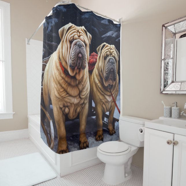 Shar Pei Snowy Sleigh Weihnachtsdekor Duschvorhang (Beispiel)