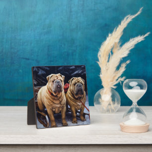 Shar Pei Snowy Sleigh Weihnachtsdekor Fotoplatte