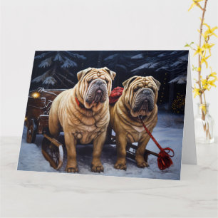 Shar Pei Snowy Sleigh Weihnachtsdekor Karte
