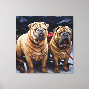 Shar Pei Snowy Sleigh Weihnachtsdekor Leinwanddruck